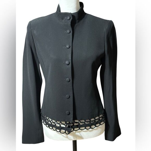 Lafayette 148 New York Black Cut out Trim Button Front Blazer Size 4 - Picture 3 of 9